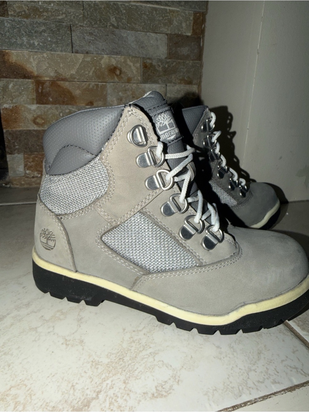 Kids Timberland Light Gray Suede Lace-Up Hiking Boots